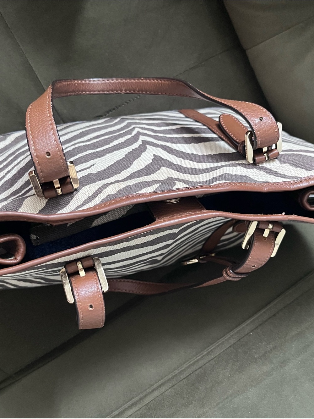 Michael Kors Black and White Zebra Canvas Tote with Brown Leather Trim - Picture 10 of 14